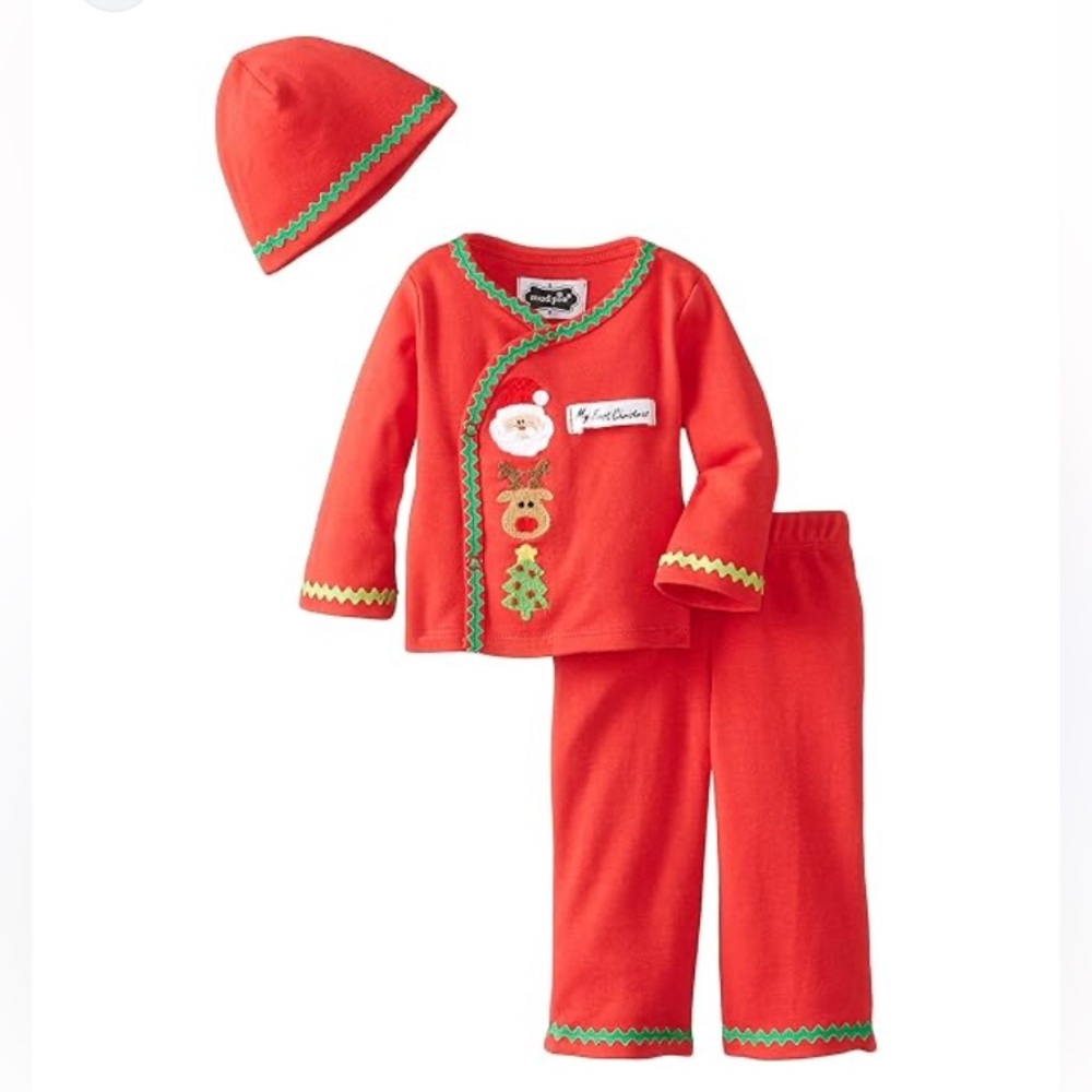 Mud Pie NWT 0-3 Months 3 pc Infant Outfit Red Green Holiday My First Christmas